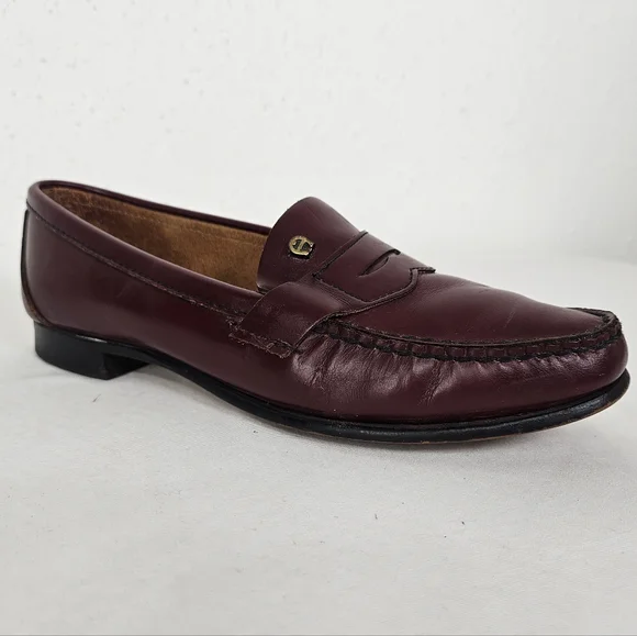 Etienne Aigner Burgundy Leather Penny Loafers Vintage 7N Narrow - Picture 3 of 14